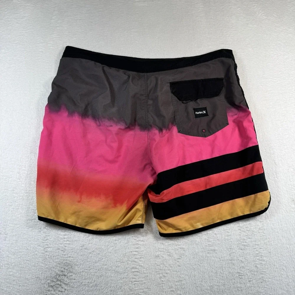 Hurley Board Shorts Mens 36 Multicolor Stripe Swim Trunks Quick Dry Drawstring